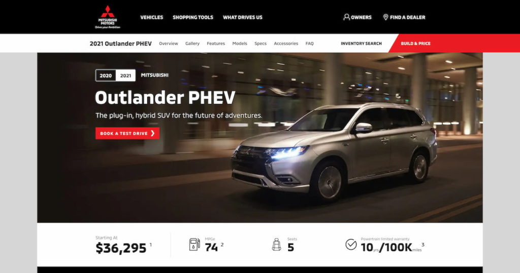 2021 Mitsubishi Outlander PHEV website