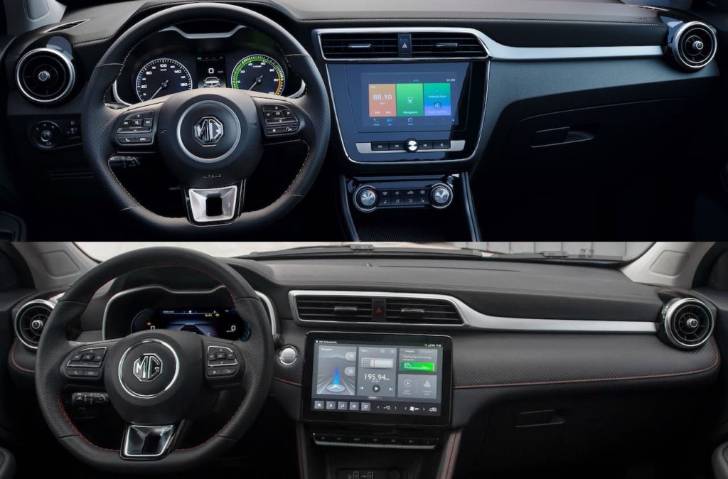 2022 MG ZS EV vs. 2019 MG ZS EV interior dashboard for UK and Europe