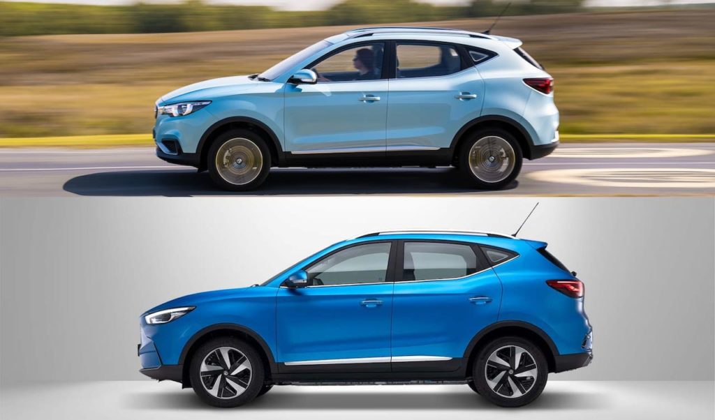 2022 MG ZS EV vs. 2019 MG ZS EV side profile for UK and Europe