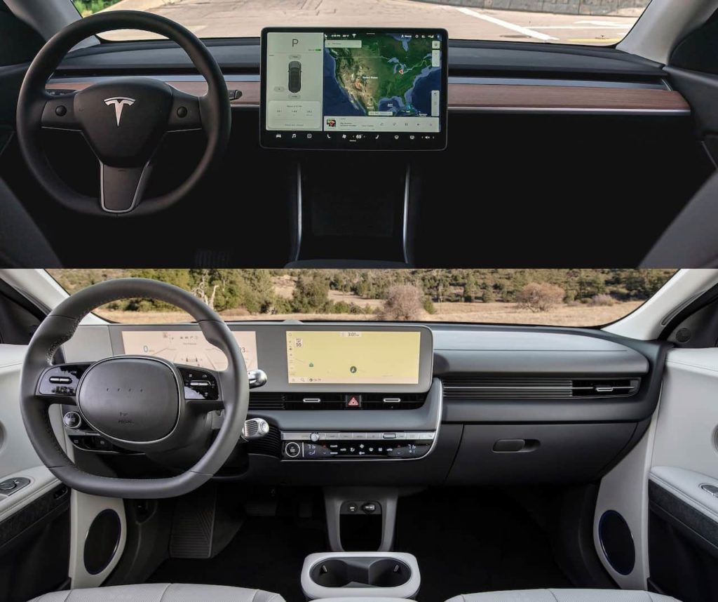 Hyundai Ioniq 5 vs. Tesla Model Y interior dashboard