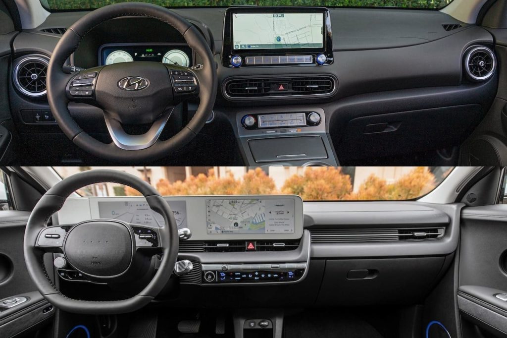 Hyundai Ioniq 5 vs Hyundai Kona Electric interior dashboard