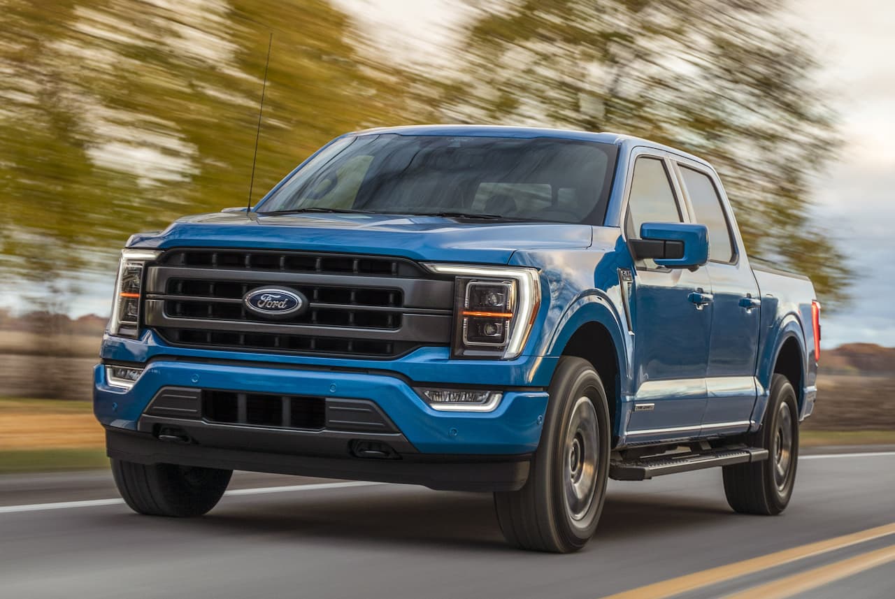 Ford F-150 Hybrid pickup truck front tracking shot