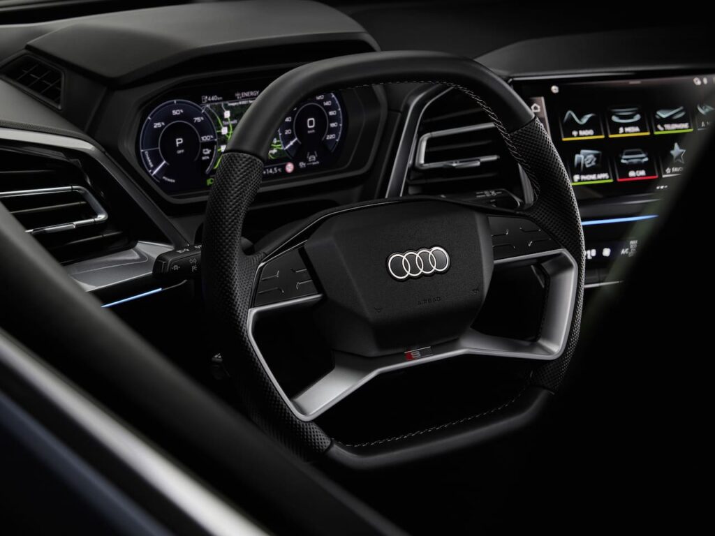 Audi Q4 e-tron steering wheel which is observed in the 2024 Audi Q5 interior (test prototypes).