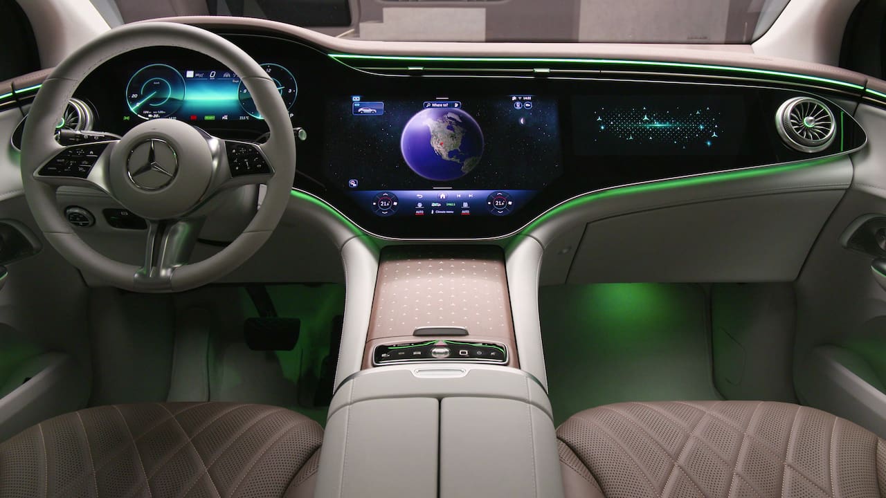 Mercedes EQE SUV interior dashboard MBUX Hyperscreen