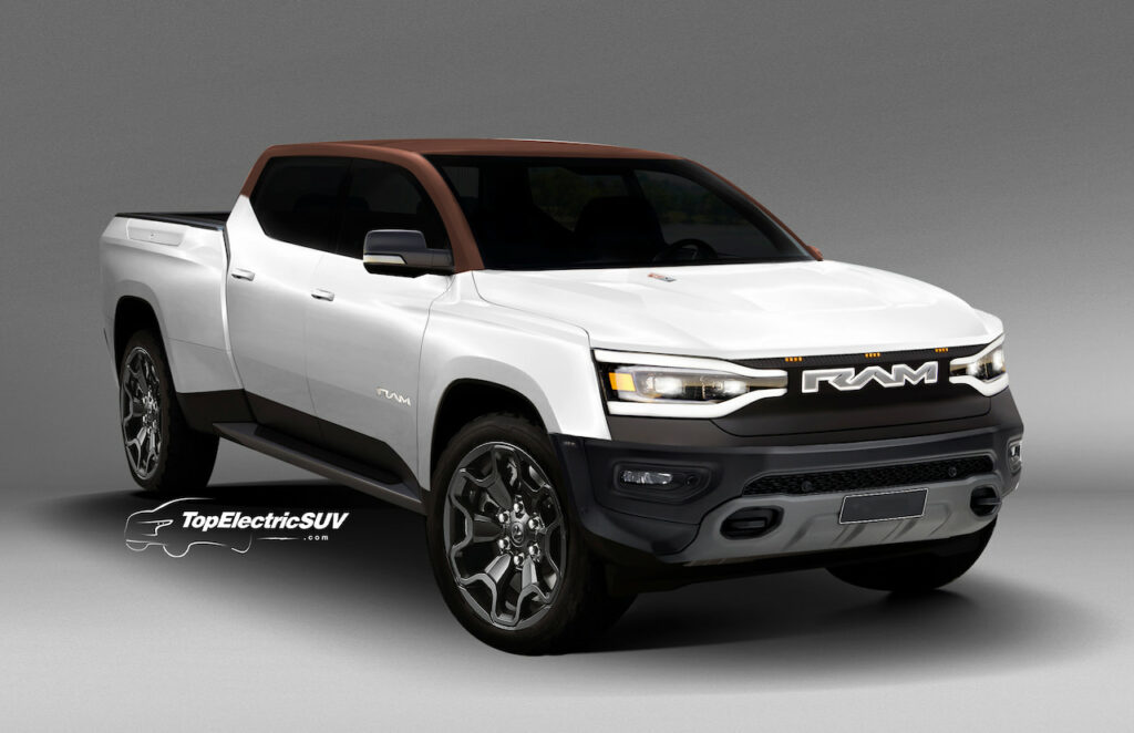 New Ram 1500 Electric white-brown rendering