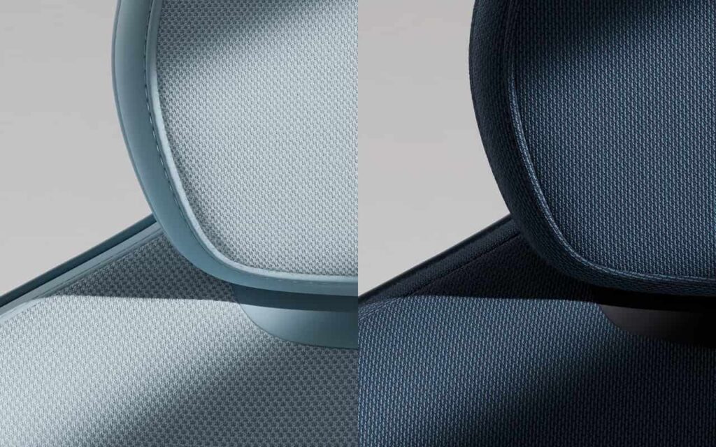 Volvo EX30 seat upholstery light blue dark blue