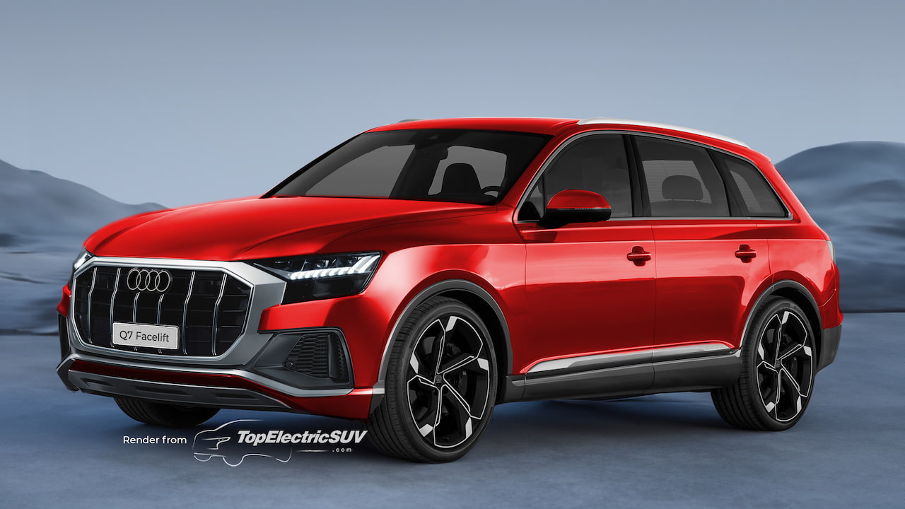 New Audi Q7 facelift front three quarter red rendering