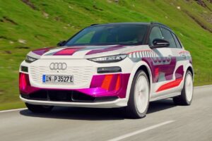 Audi Q6 e-tron prototype front three quarter dynamic