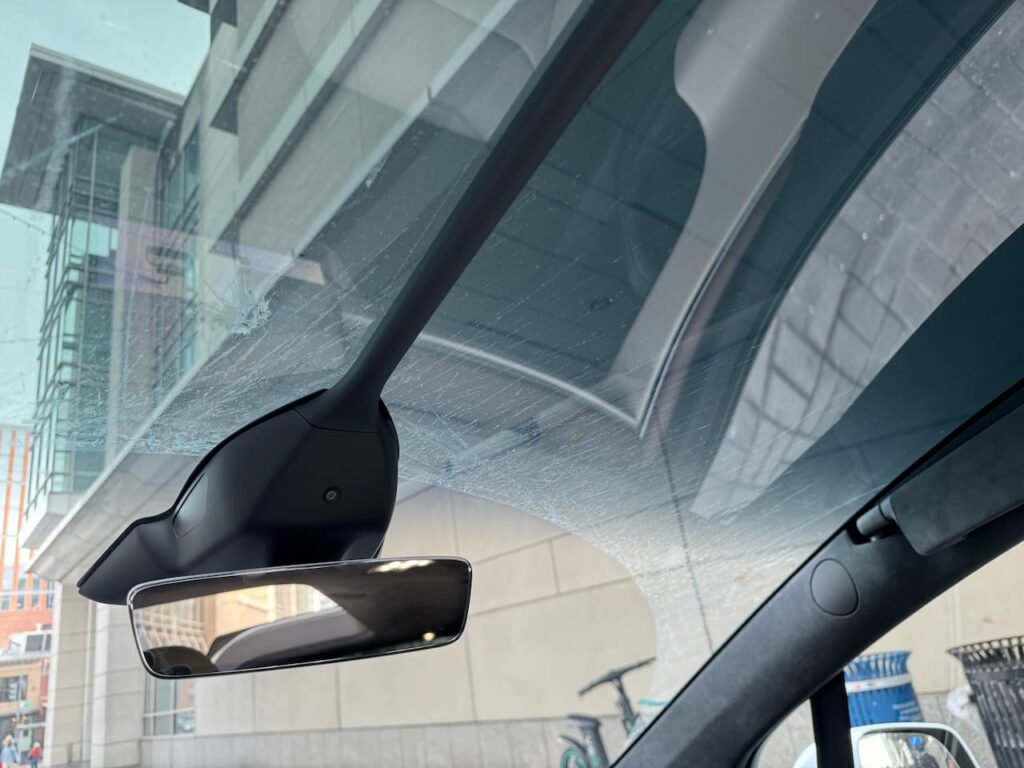 Tesla Model X interior mirror glass roof live image