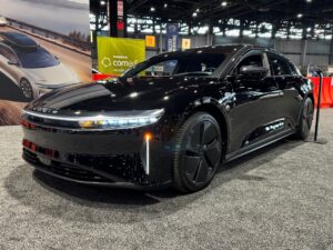 2024 Lucid Air Touring Infinite Black Metallic Stealth package front three quarter