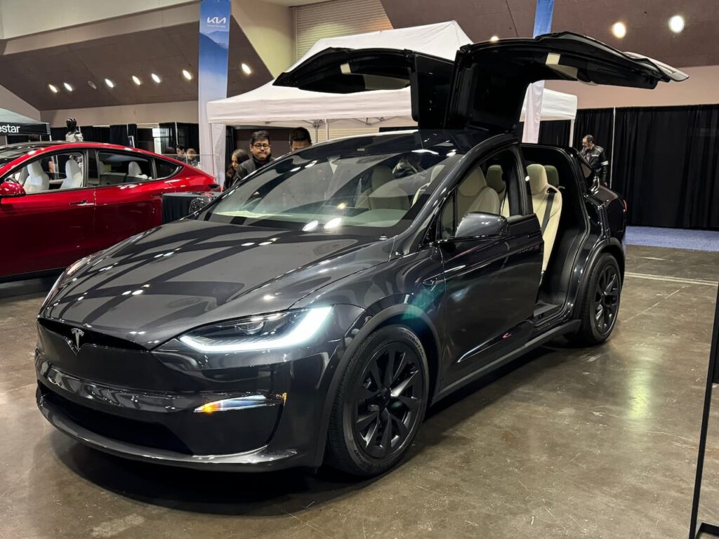 Stealth Grey 2024 Tesla Model X front three quarter