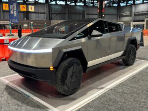 Tesla Cybertruck front three quarter 2024 Chicago Auto Show