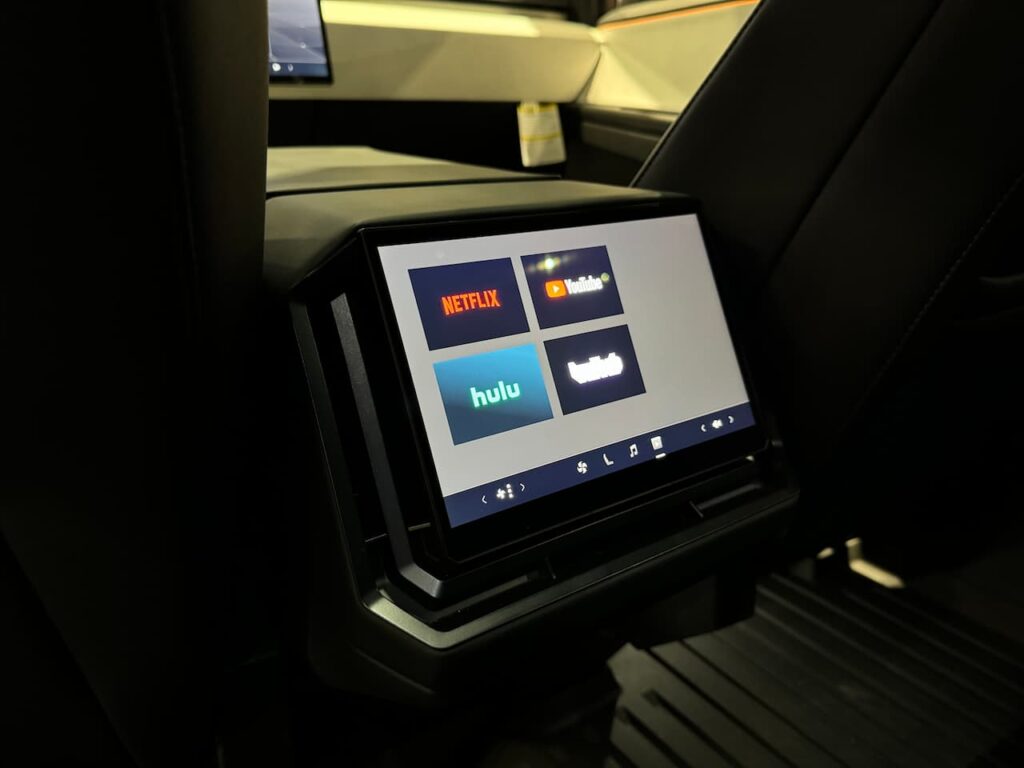 Tesla Cybertruck rear touchscreen entertainment system 2024 Chicago Auto Show